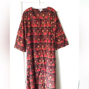 Vintage Thai size 12 red cotton kaftan Maxi Dress house robe loungewear